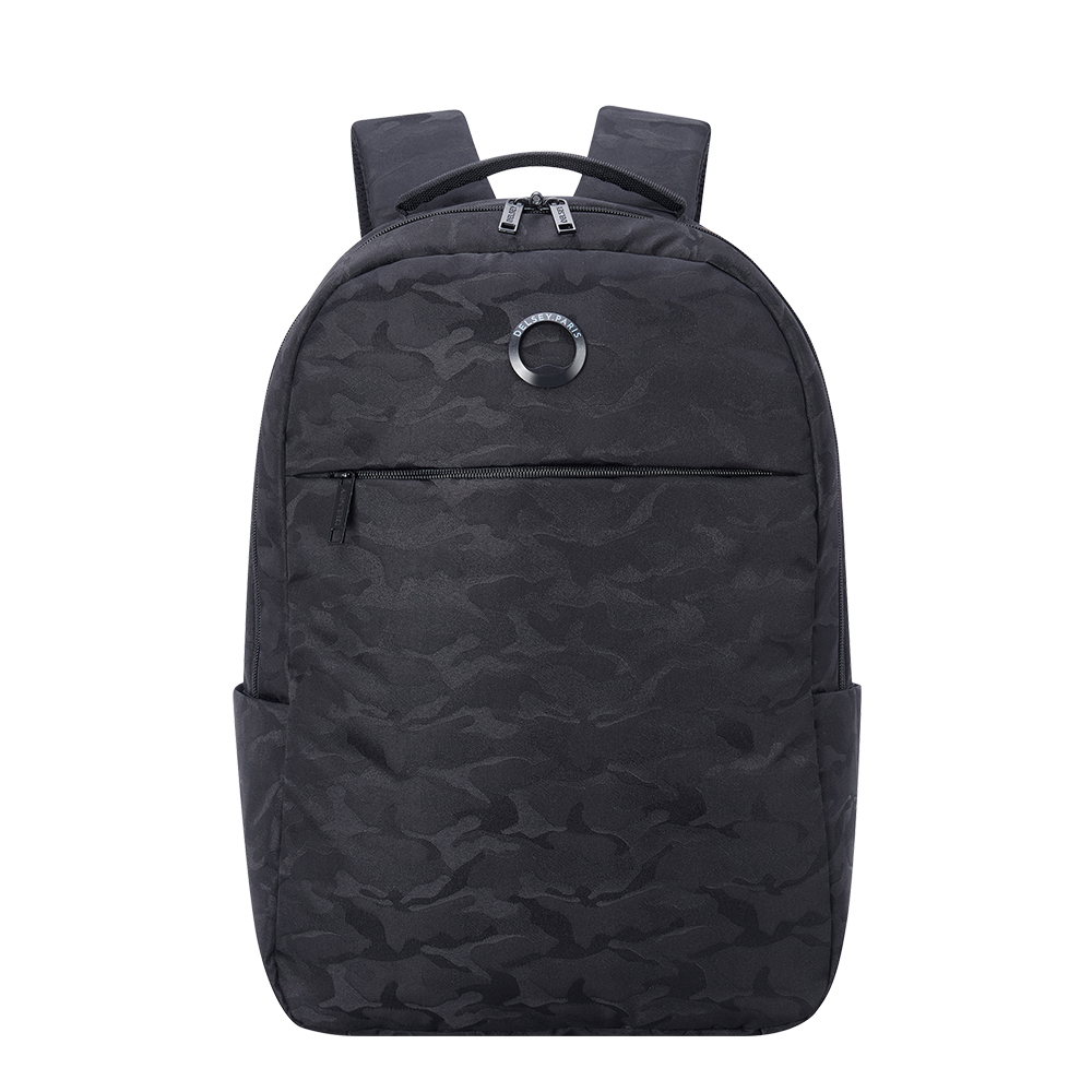 【DELSEY】CITYPAK-15.6吋電腦圓型後背包-迷彩黑 00391060010