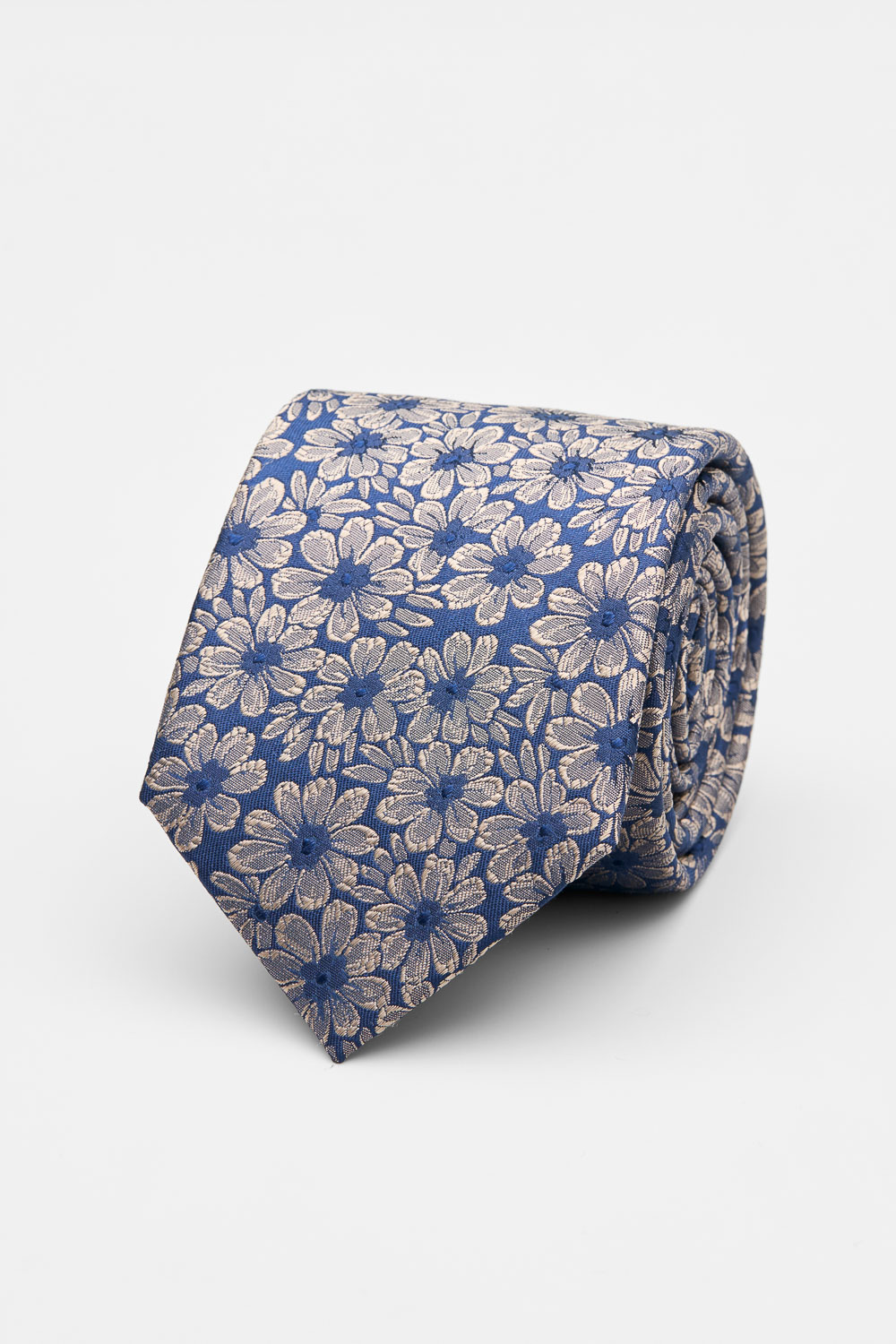 SST&C ⁠Blue with Gold Flowers Silk Tie | 00362502002_0