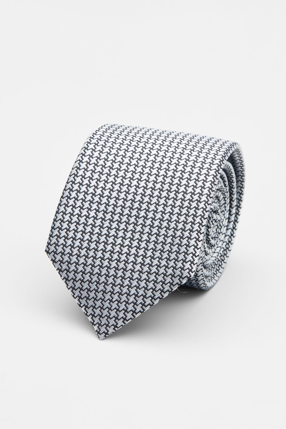 SST&C Black and Silver Geometric Silk Tie | 00362502005_0