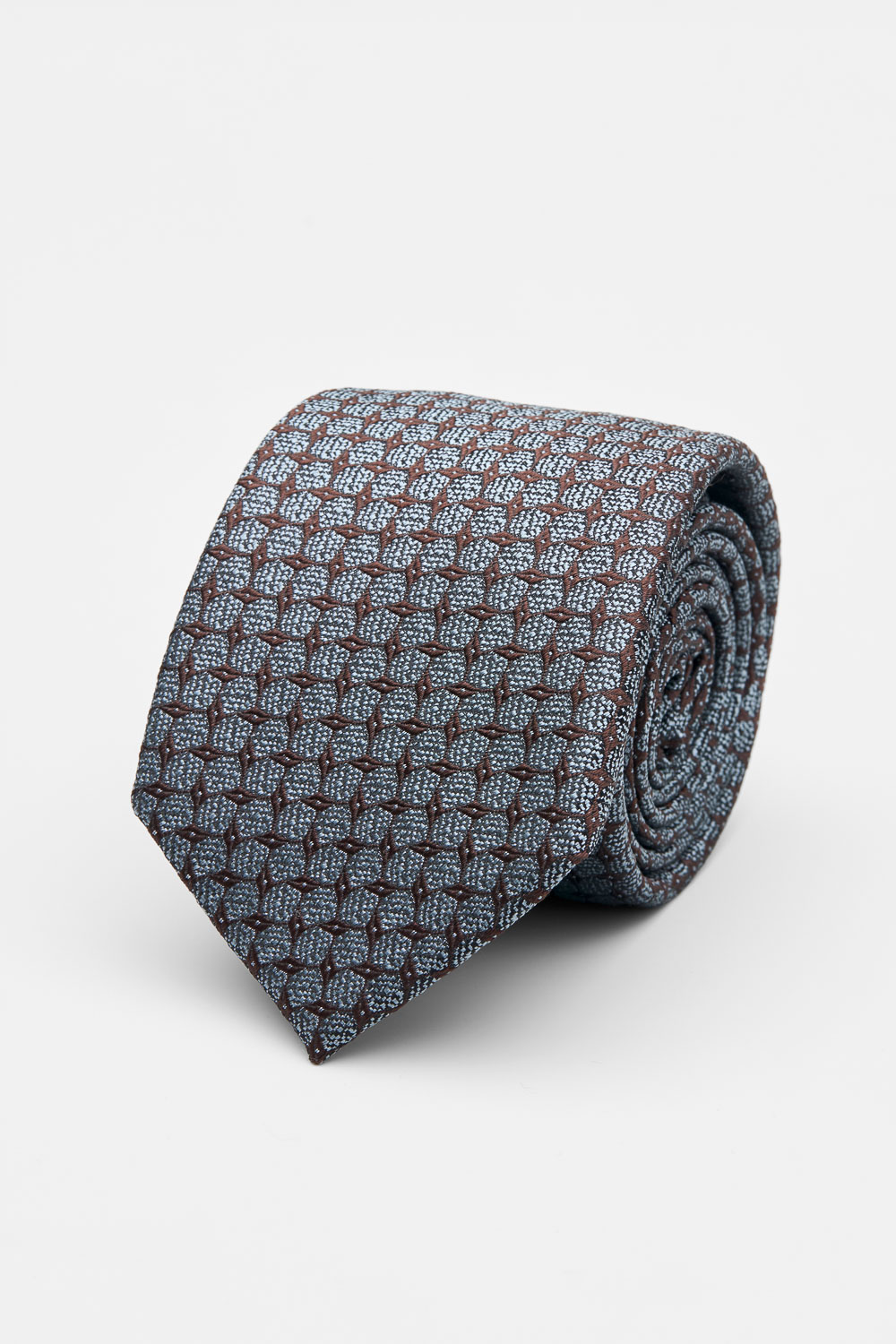 SST&C ⁠Grey and Brown Check Silk Tie | 00362502017_0