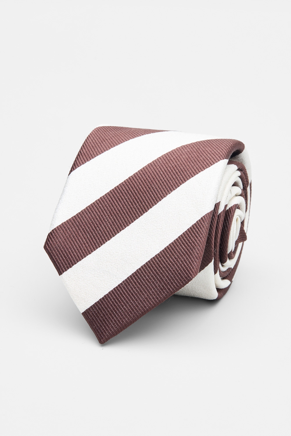 SST&C White and Brown Diagonal Stripes Silk Tie | 00362502022_0