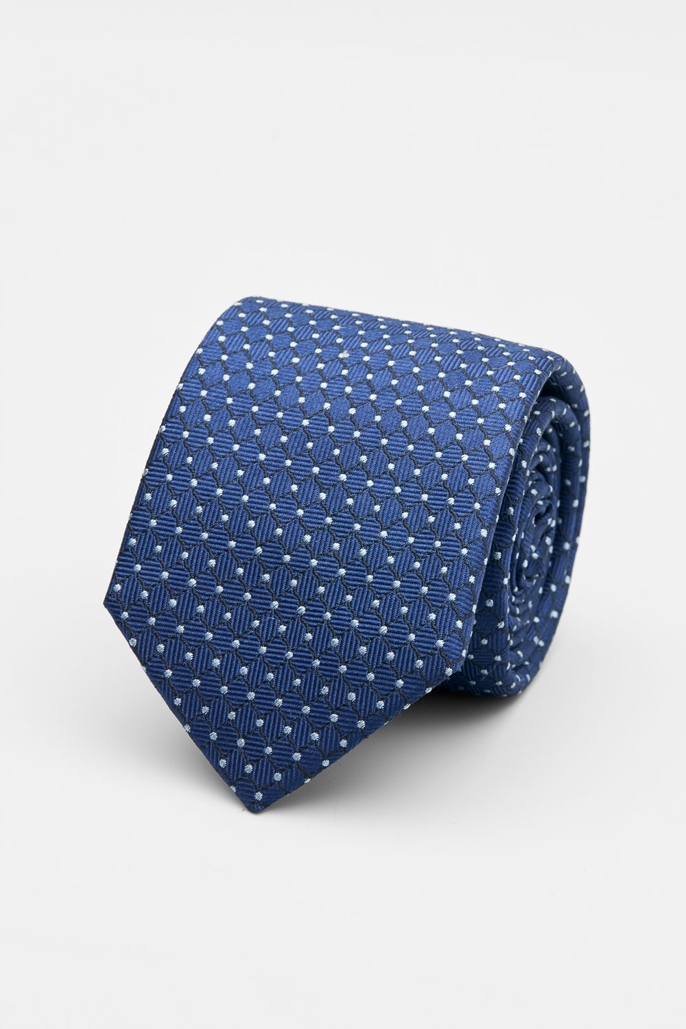 SST&C Blue with Silver Dots Silk Tie | 00362502028_0
