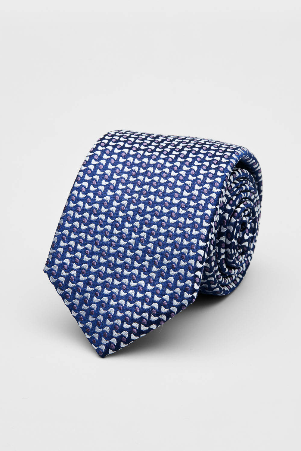 SST&C Blue with White and Brown Geometric Pattern Silk Tie | 00362502040_0