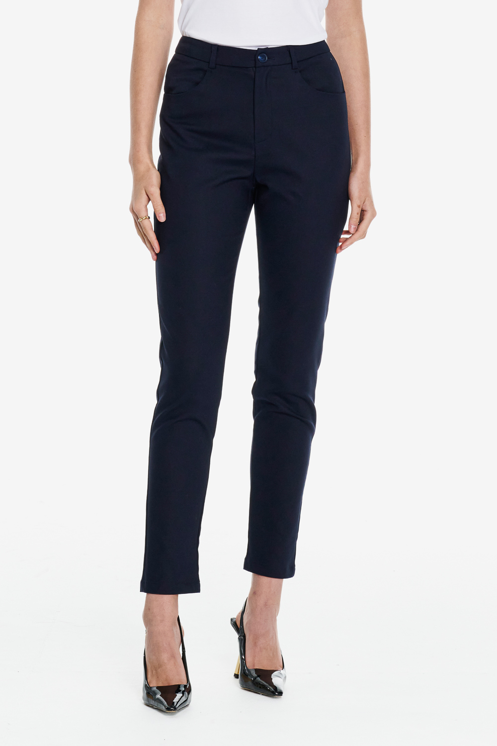 SST&C Navy blue mid-rise slim-fit casual Trousers | 01162502004_0