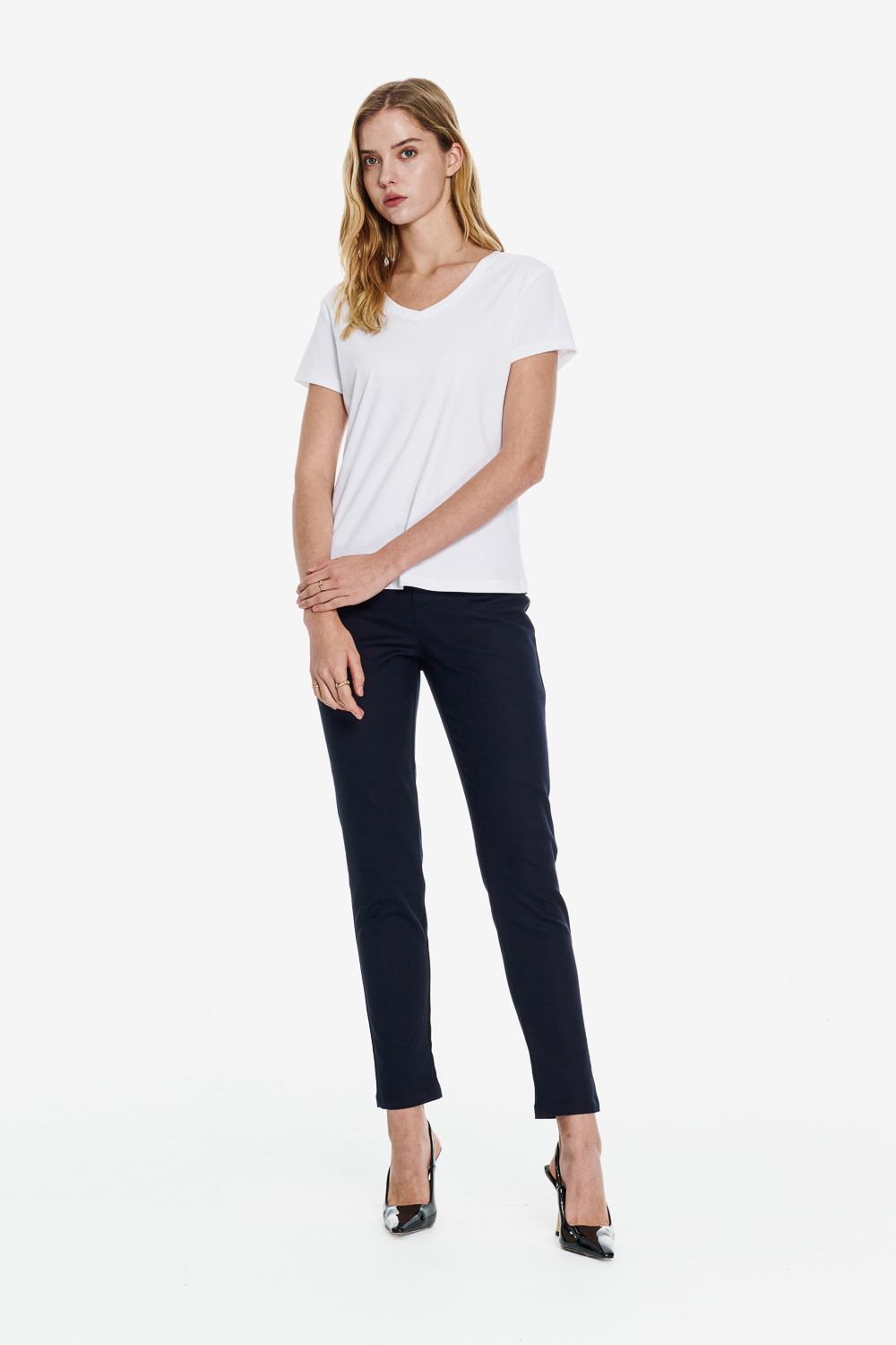 SST&C Navy blue mid-rise slim-fit casual Trousers | 01162502004_1