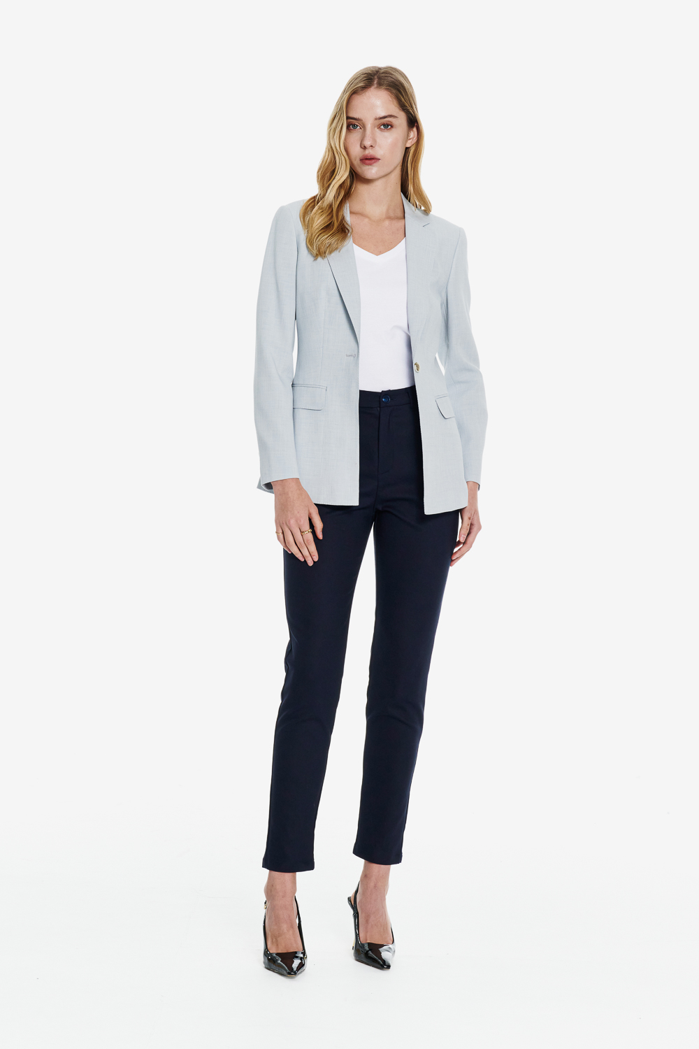 SST&C Navy blue mid-rise slim-fit casual Trousers | 01162502004_2