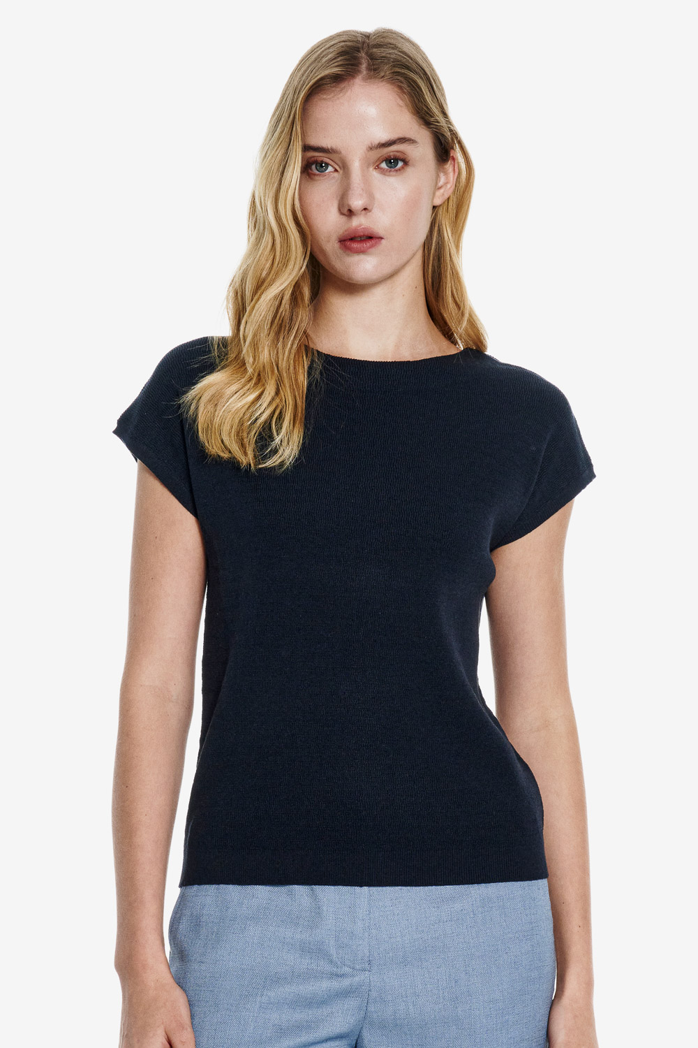 SST&C Deep Cobalt boat neck sleeveless Knit | 01192502002_0