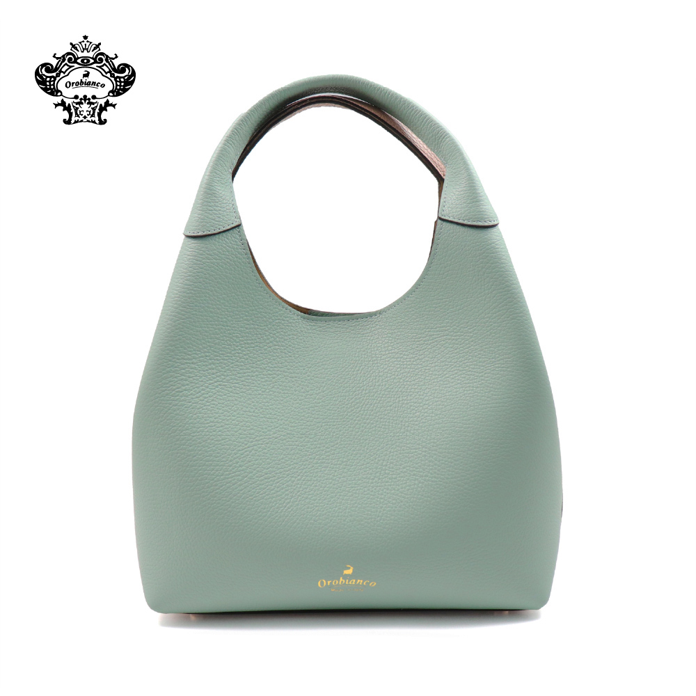 【Orobianco】義大利原廠真皮素面雙色兩用肩背包 湖水綠(O5298-C)
