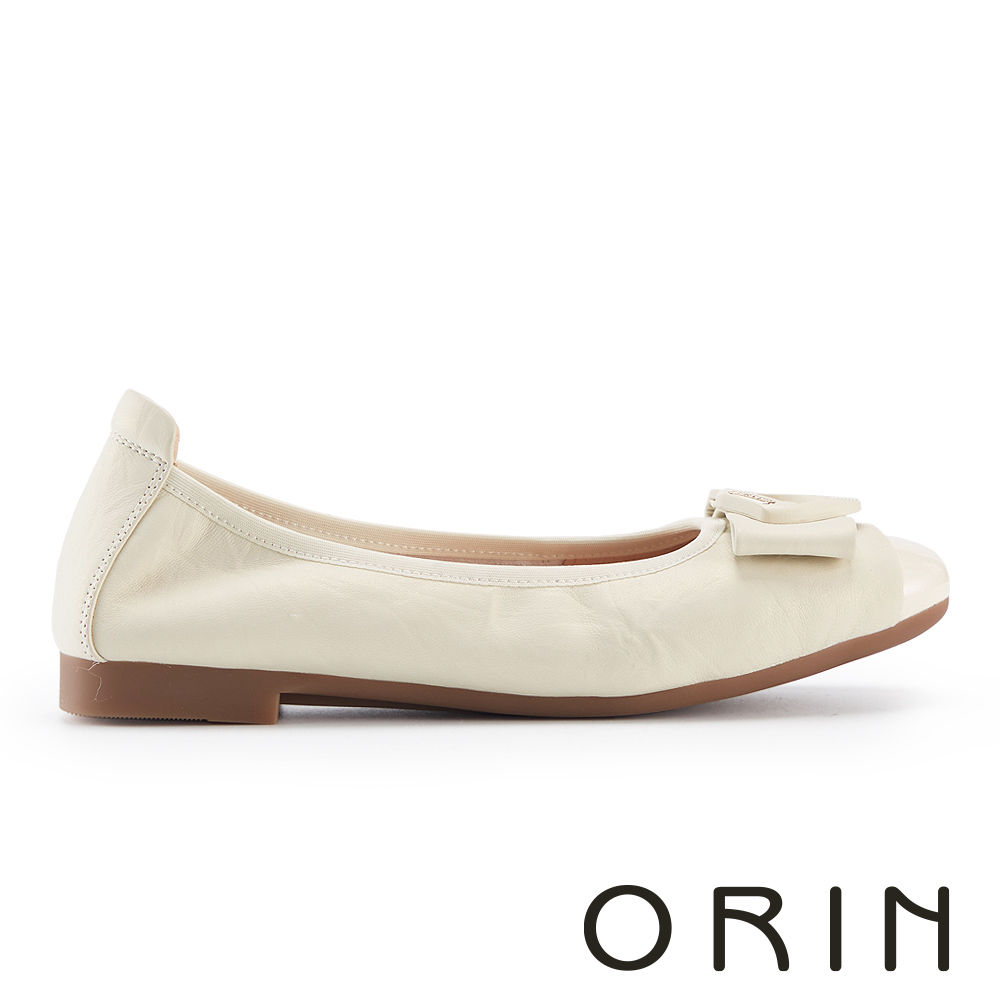 ORIN 氣質造型愛心釦羊皮平底鞋 米色 #25079