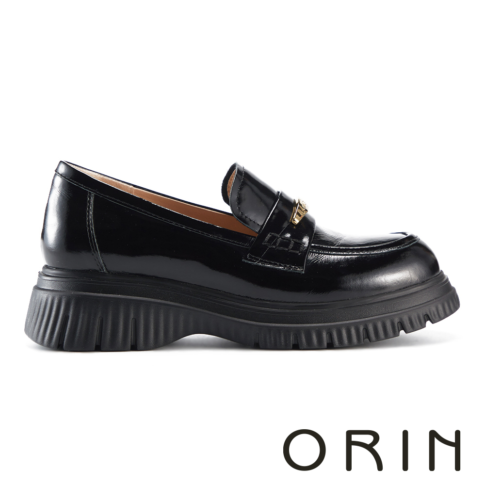ORIN 復古金屬片牛皮厚底樂福鞋 黑色 #25150
