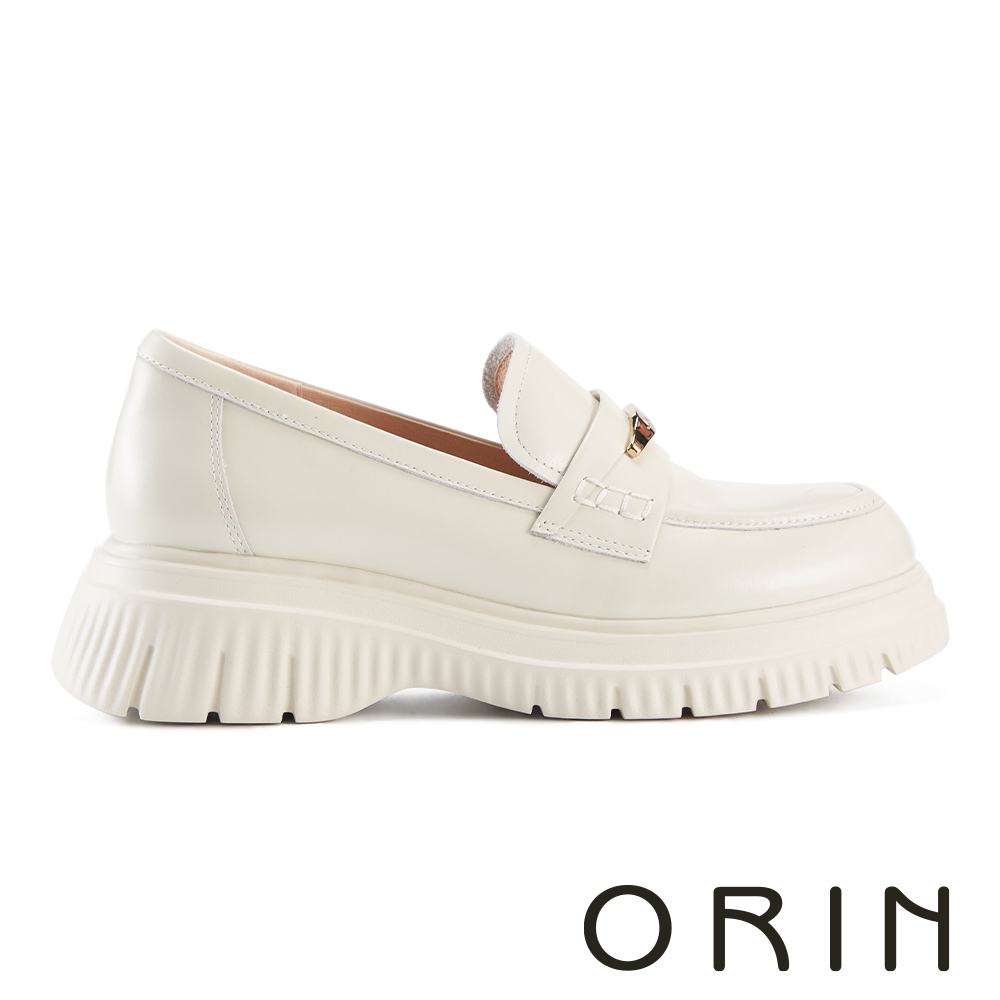 ORIN 復古金屬片牛皮厚底樂福鞋 米色 #25150
