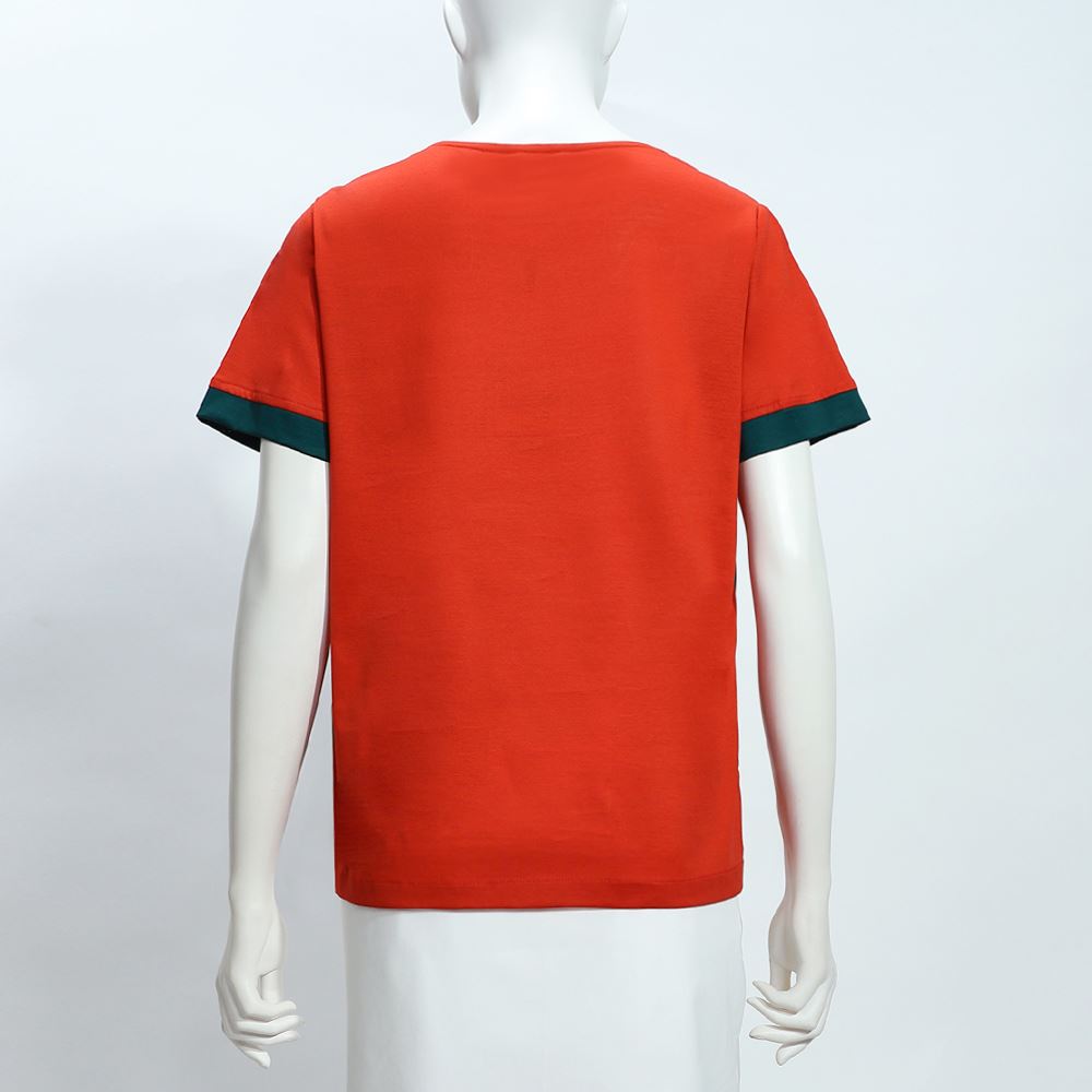 ILEY伊蕾 撞色拼接縫珠絲光棉上衣(紅；M-2L)_4