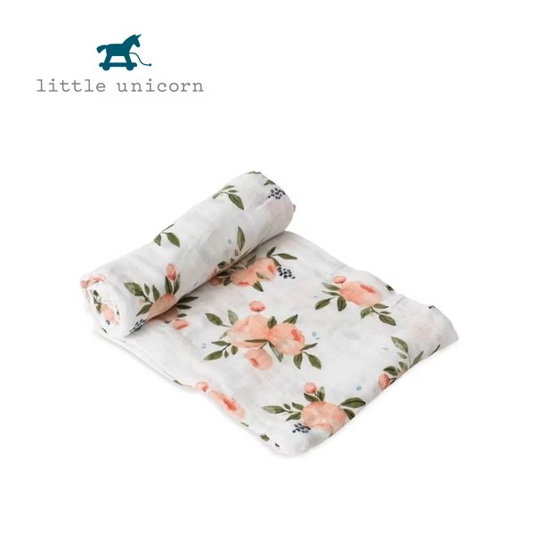 Little Unicorn 純棉紗布巾單入組 水彩玫瑰_0