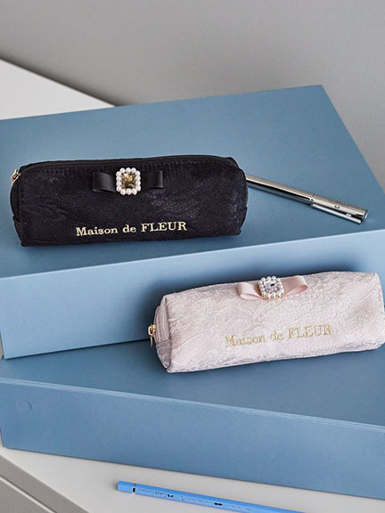 優雅珠寶蕾絲長型筆袋(08000178700) - Maison de FLEUR