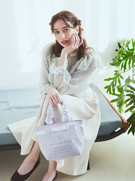 質感絲帶荷葉捲邊手提袋【S】(08000214700) - Maison de FLEUR