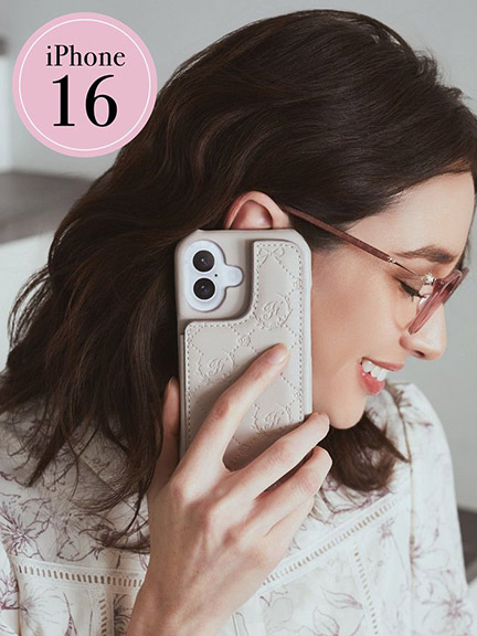 皮質菱格壓紋掀蓋鏡 iPhone 16 手機殼(08000239000) - Maison de FLEUR