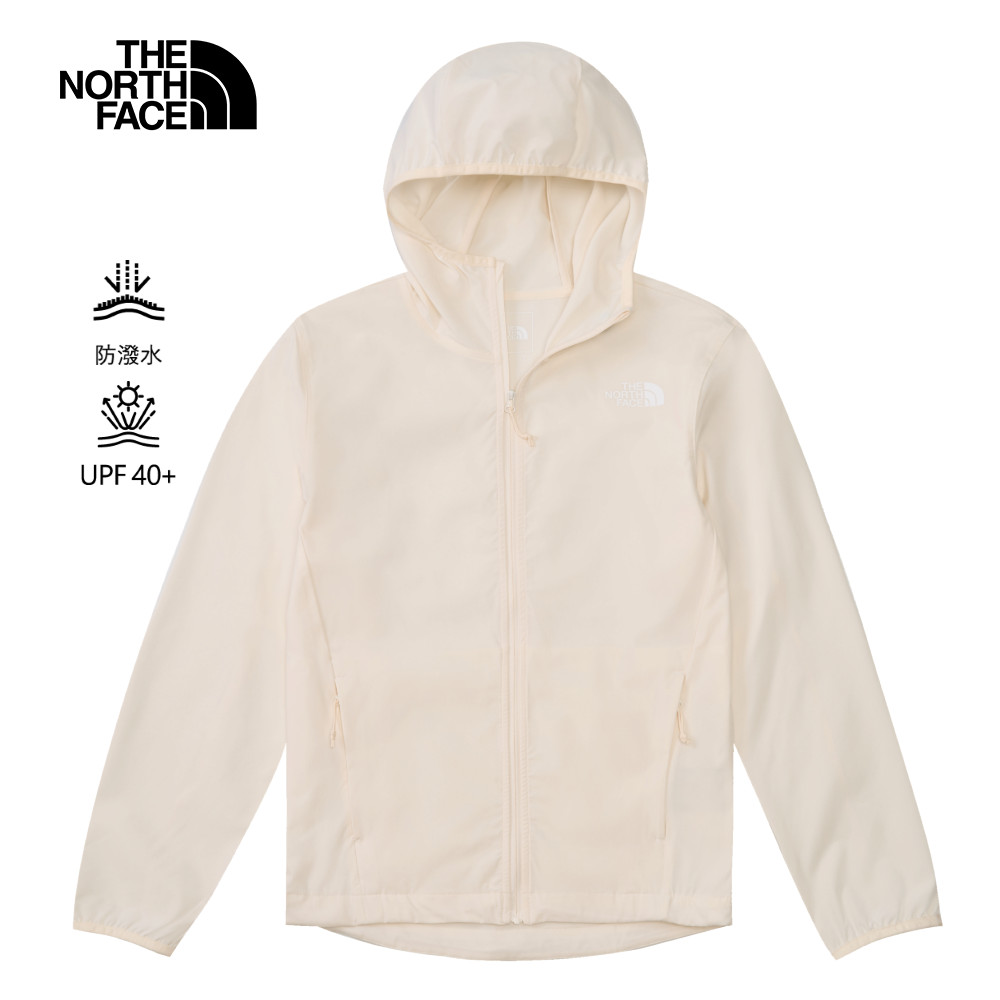The North Face北面女款米白色DWR防潑水連帽防風外套｜8BW9QLI_0