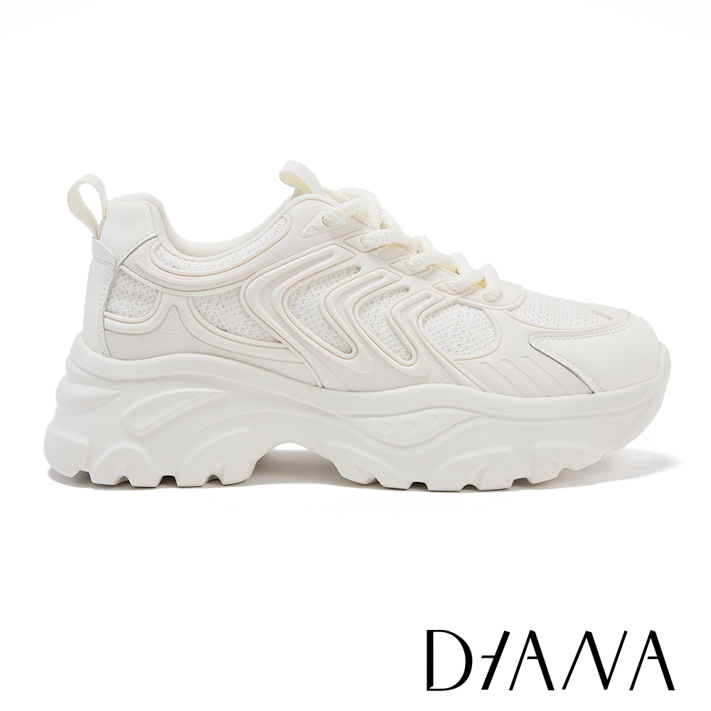 DIANA  牛皮拼接網布綁帶厚底老爹鞋 白色 #55370