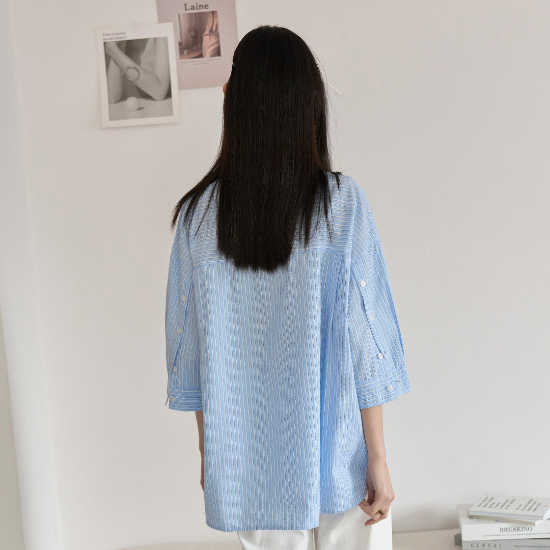 都市文青簡約立領襯衫(水藍)-女_1