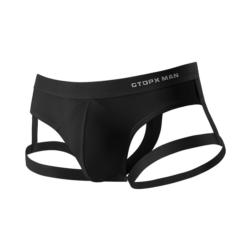 GTOPX MAN【丁字將軍】束帶陽剛丁字內褲 超輕薄高透氣 低腰囊袋設計-黑色 (GT302)_0