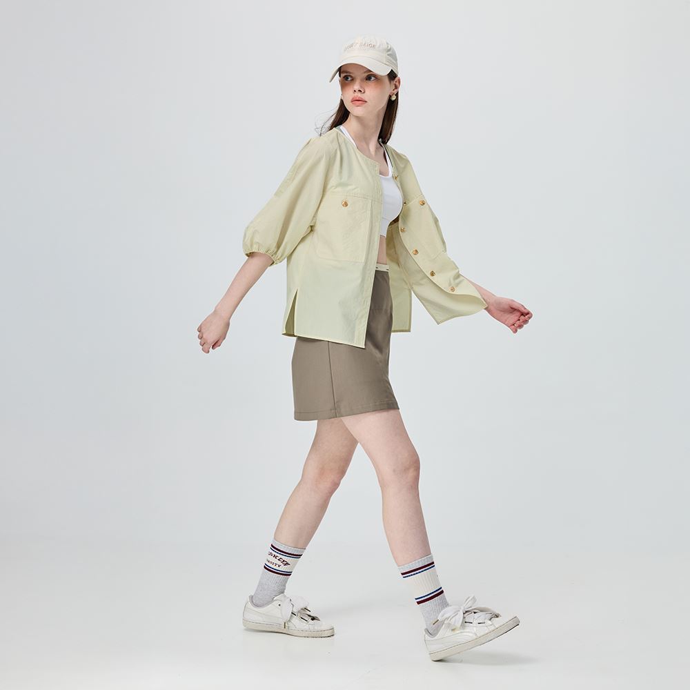 OUWEY歐薇 圓領造型七分泡袖外套(杏；S-L)_1