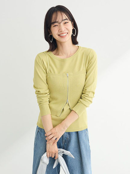 【SET ITEM】雙拉鍊吊帶背心+圓領針織上衣(06000258600) - Green Parks