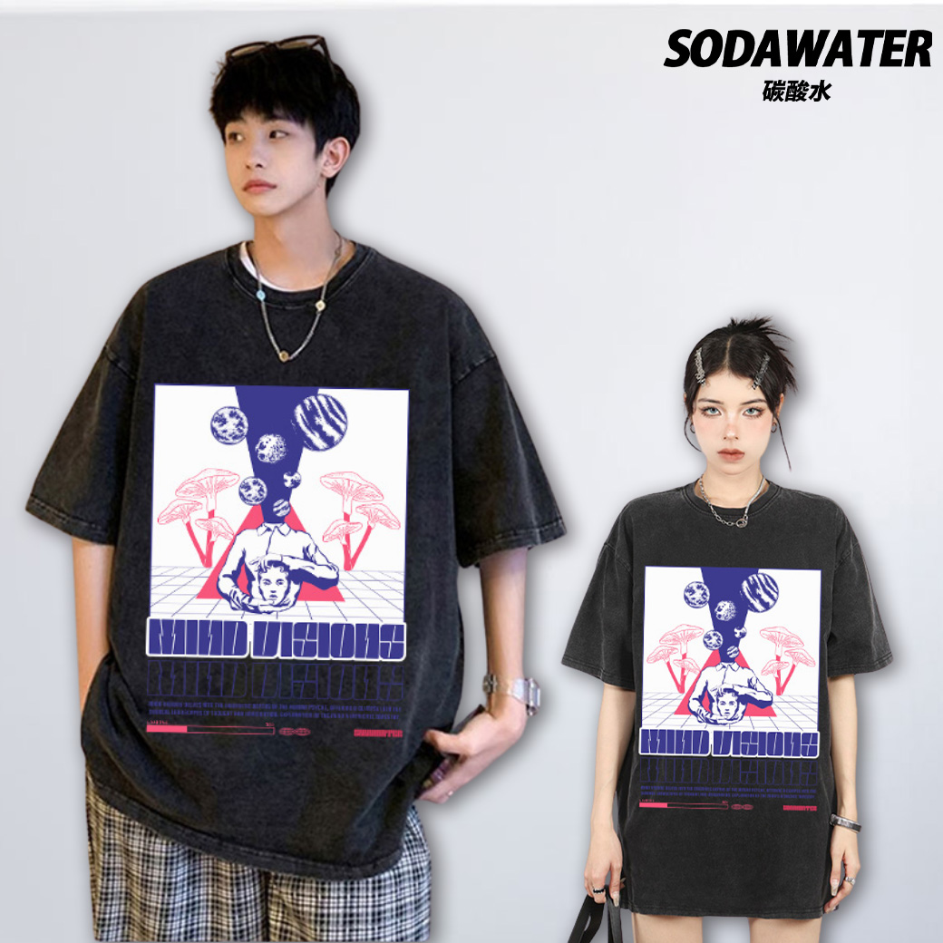 mind Visions 心靈願景 SODAWATER大圖 男女款舊水洗純棉落肩短T_0