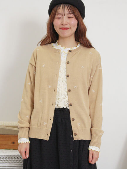 甜美蝴蝶結刺繡圓領開襟罩衫(0F000482210) - Samansa Mos2