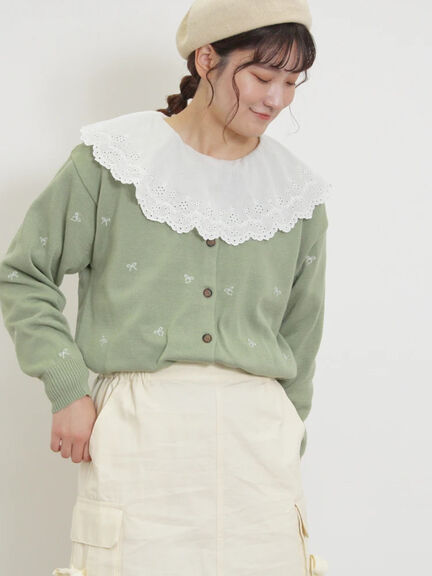 甜美蕾絲大領片澎袖襯衫上衣(0F000556310) - Samansa Mos2