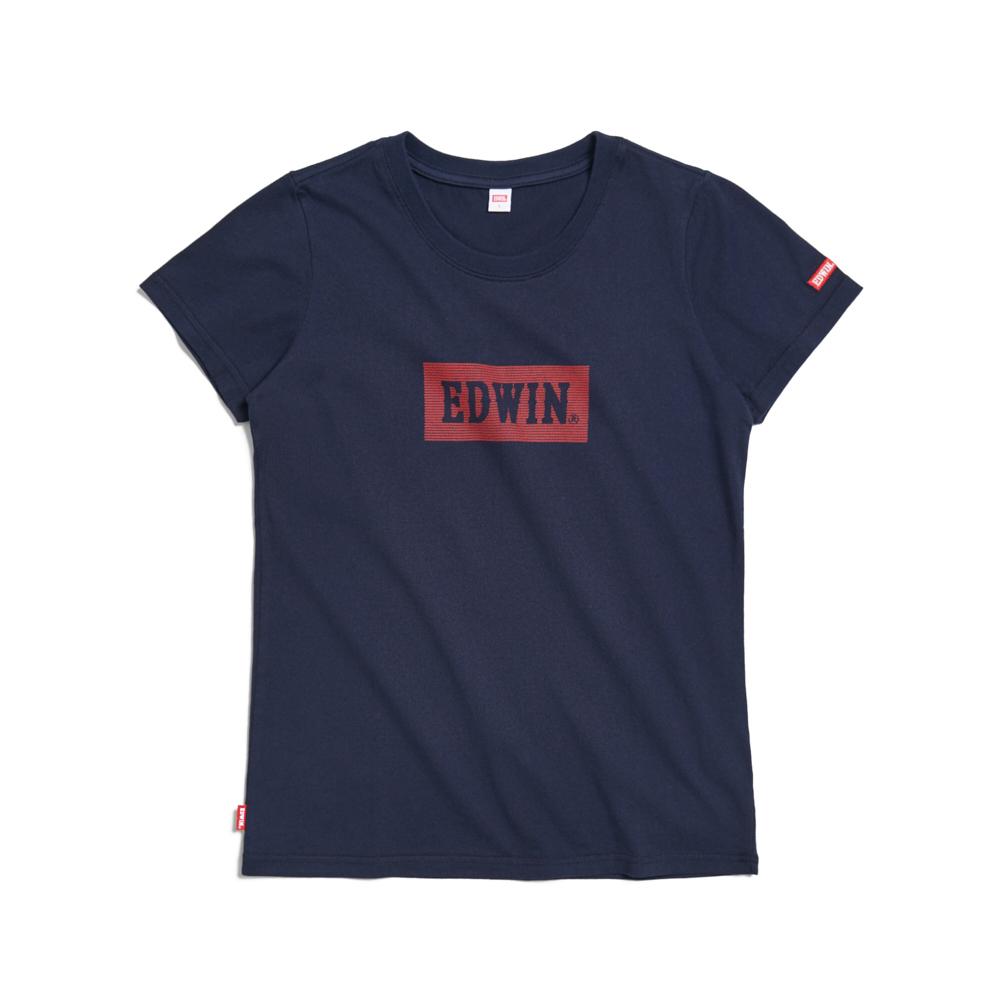 EDWIN｜女裝｜斜紋刺繡印花短袖T恤