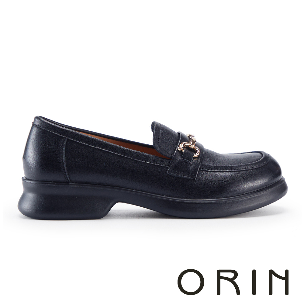 ORIN 復古馬銜釦真皮厚底樂福鞋 黑色 #25154