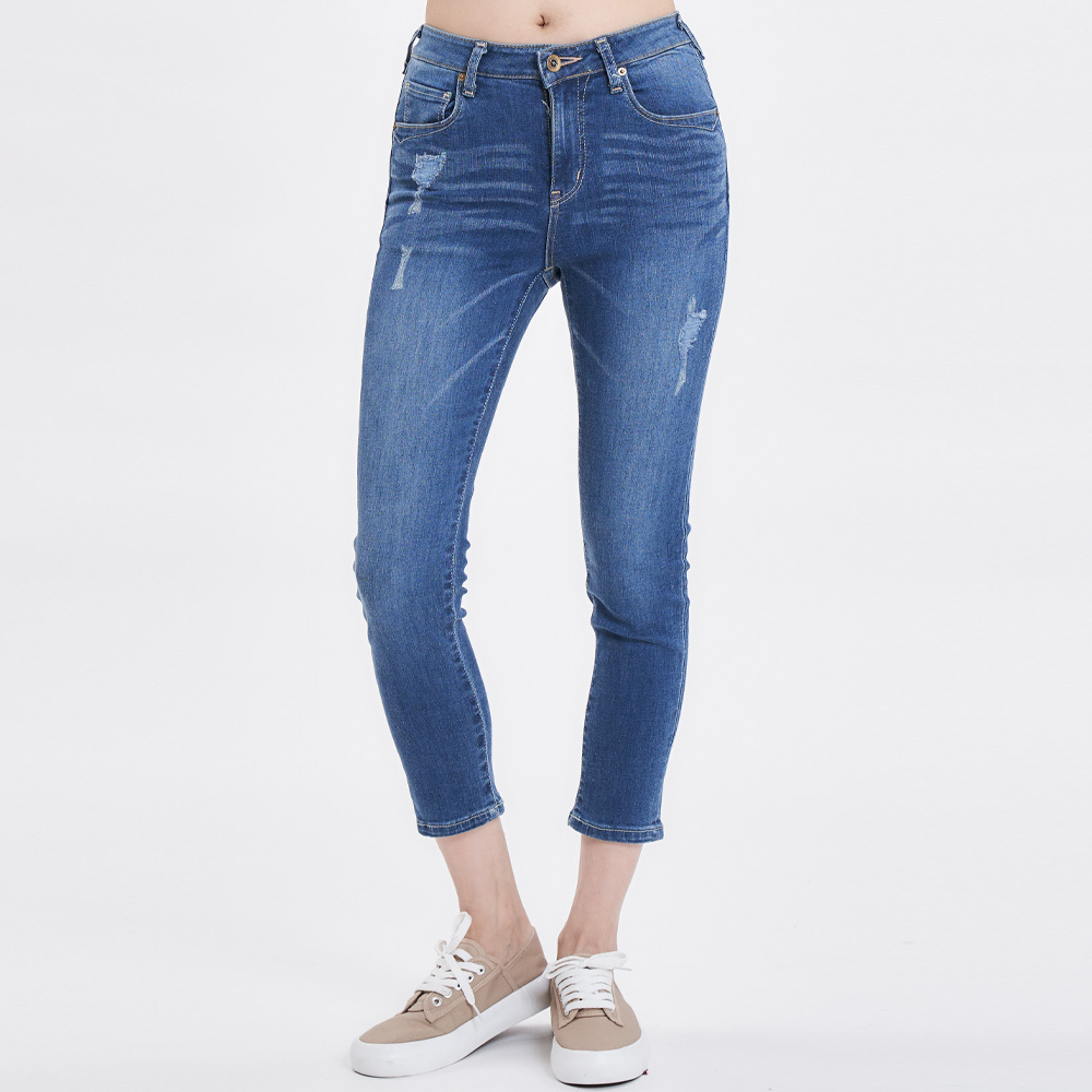 5th STREET｜女裝｜顯瘦高腰七分褲｜中古藍