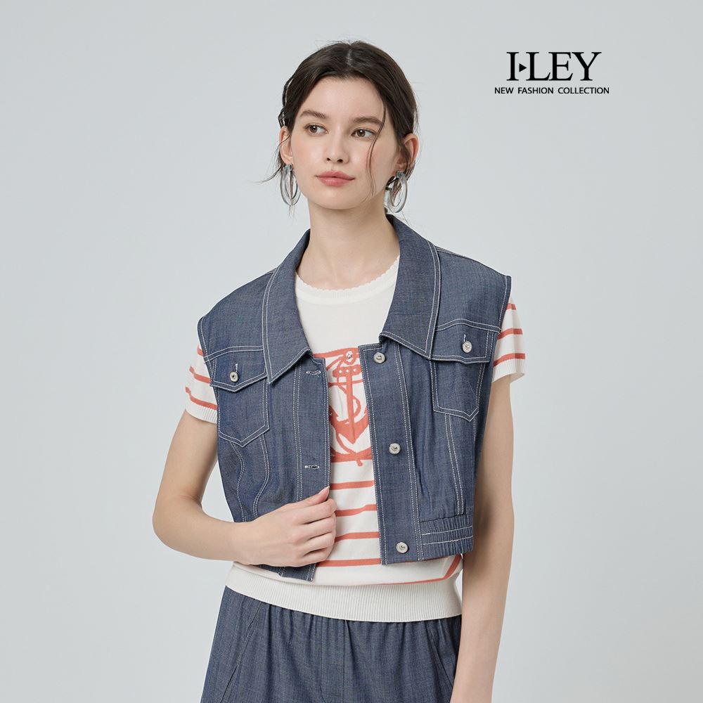 ILEY伊蕾 無袖縲縈前開釦短版牛仔背心(藍；M-XL)_0