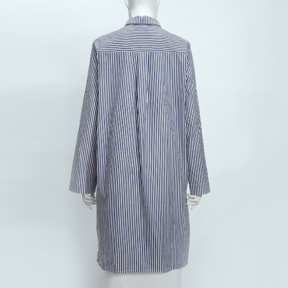ILEY伊蕾 刺繡條紋萊賽爾棉質長版襯衫(深藍；M-XL)_4