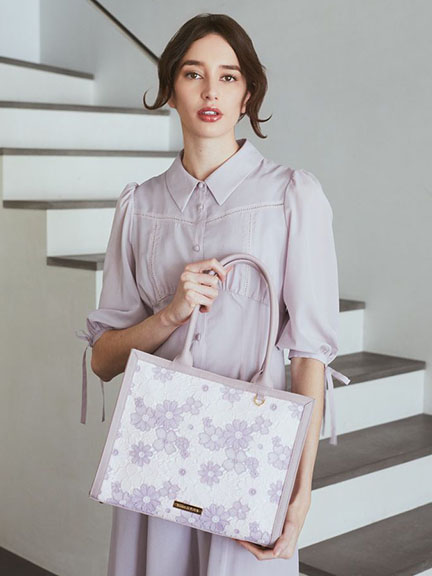 典雅蕾絲花朵方形手提托特包(08000079500) - Maison de FLEUR