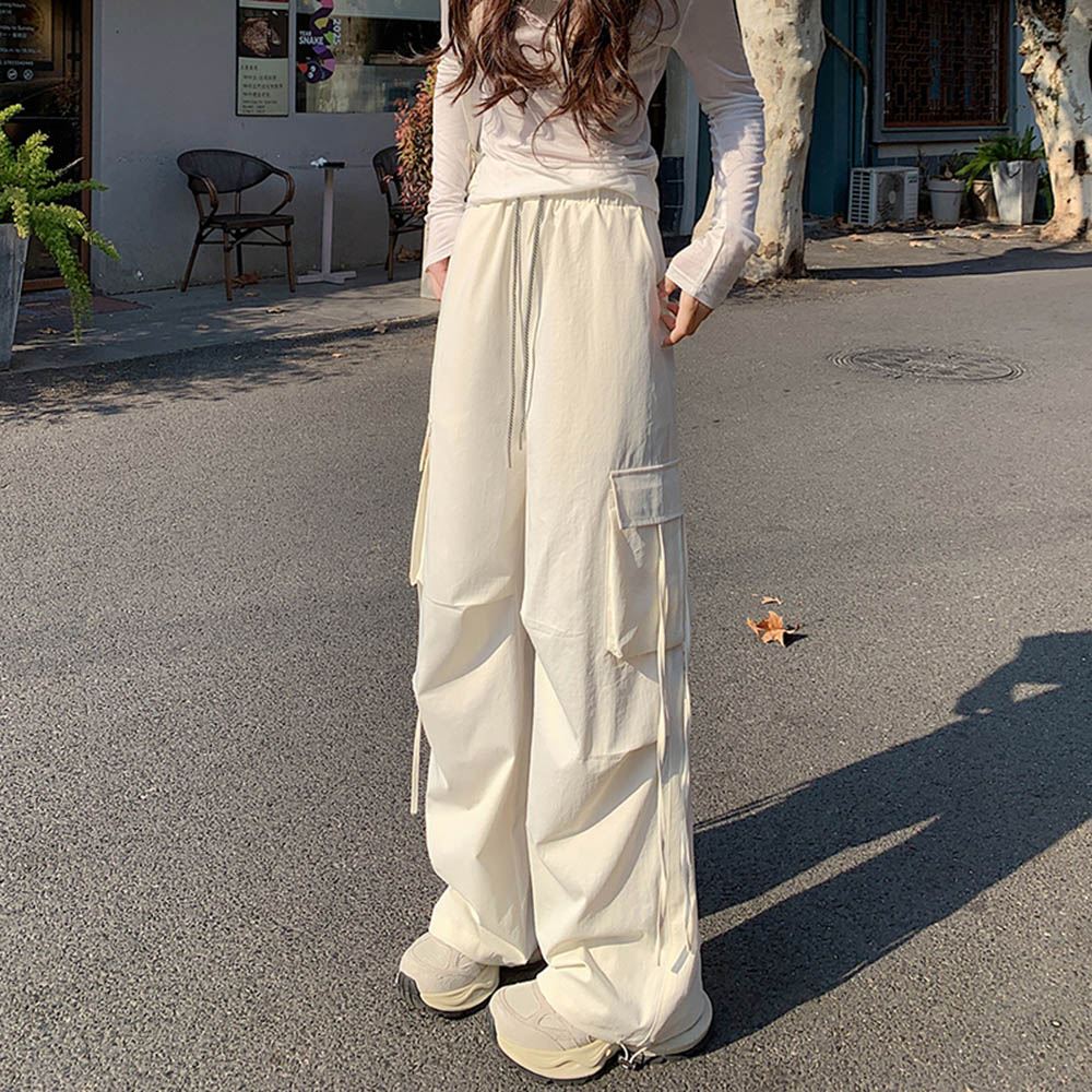 【MsMore】工裝高腰機能辣妹美式高街寬鬆降落傘闊腿長褲# 124529_1
