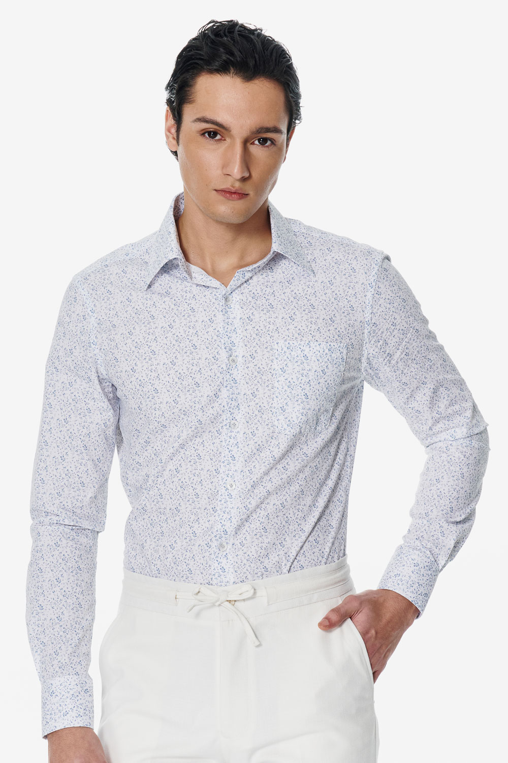 SST&C Ligh Gray-Blue Floral Slim Fit Shirt | 00062503001_0