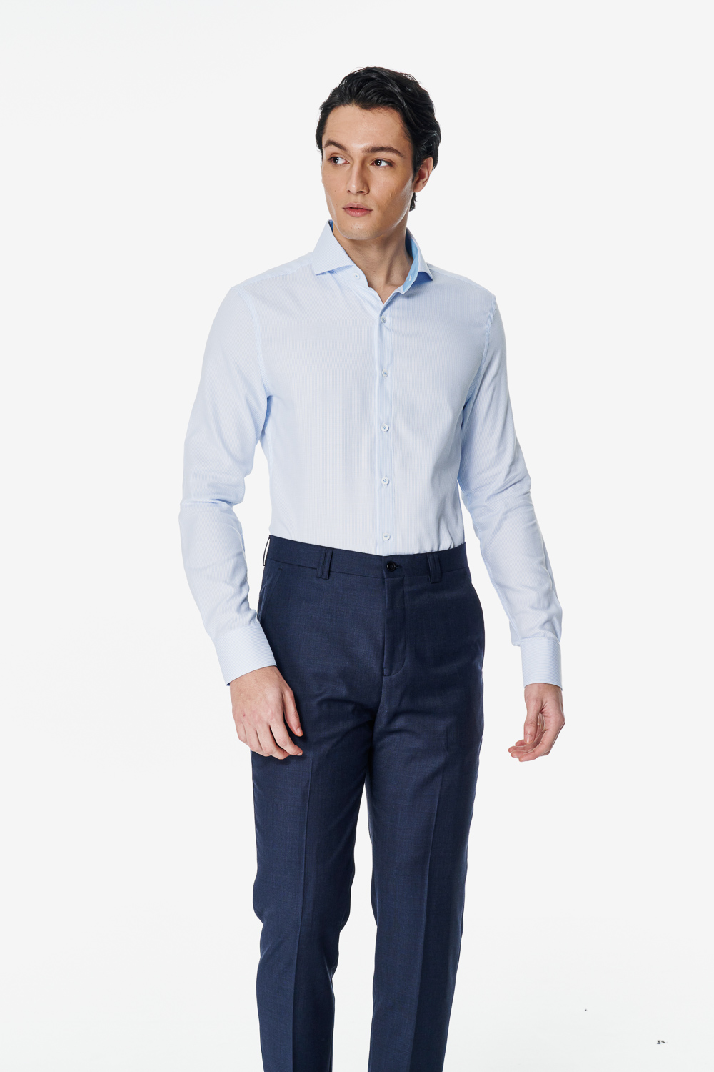 SST&C Light Blue Textured Slim Fit Shirt | 00062503005_1