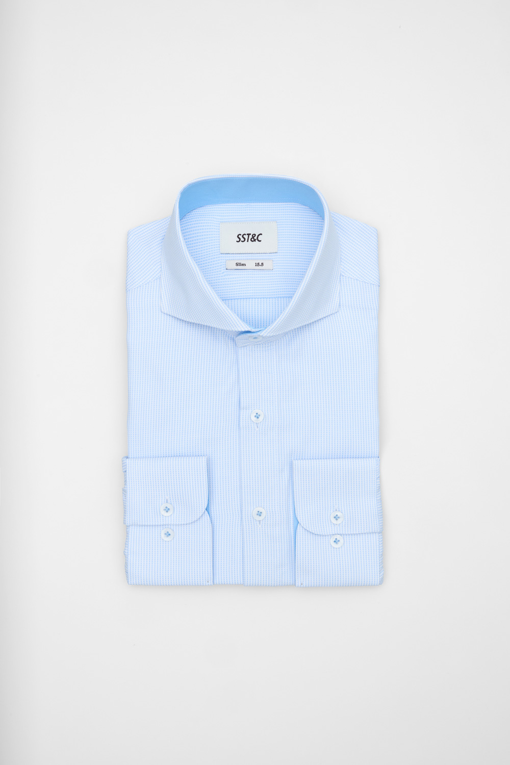 SST&C Light Blue Textured Slim Fit Shirt | 00062503005_5