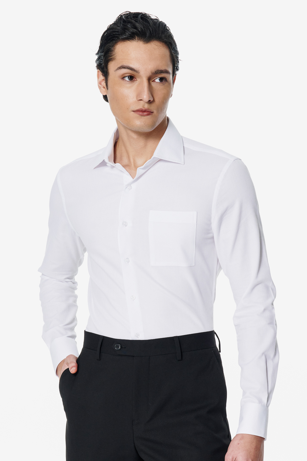 SST&C White Textured Slim Fit Shirt | 00062503007_0