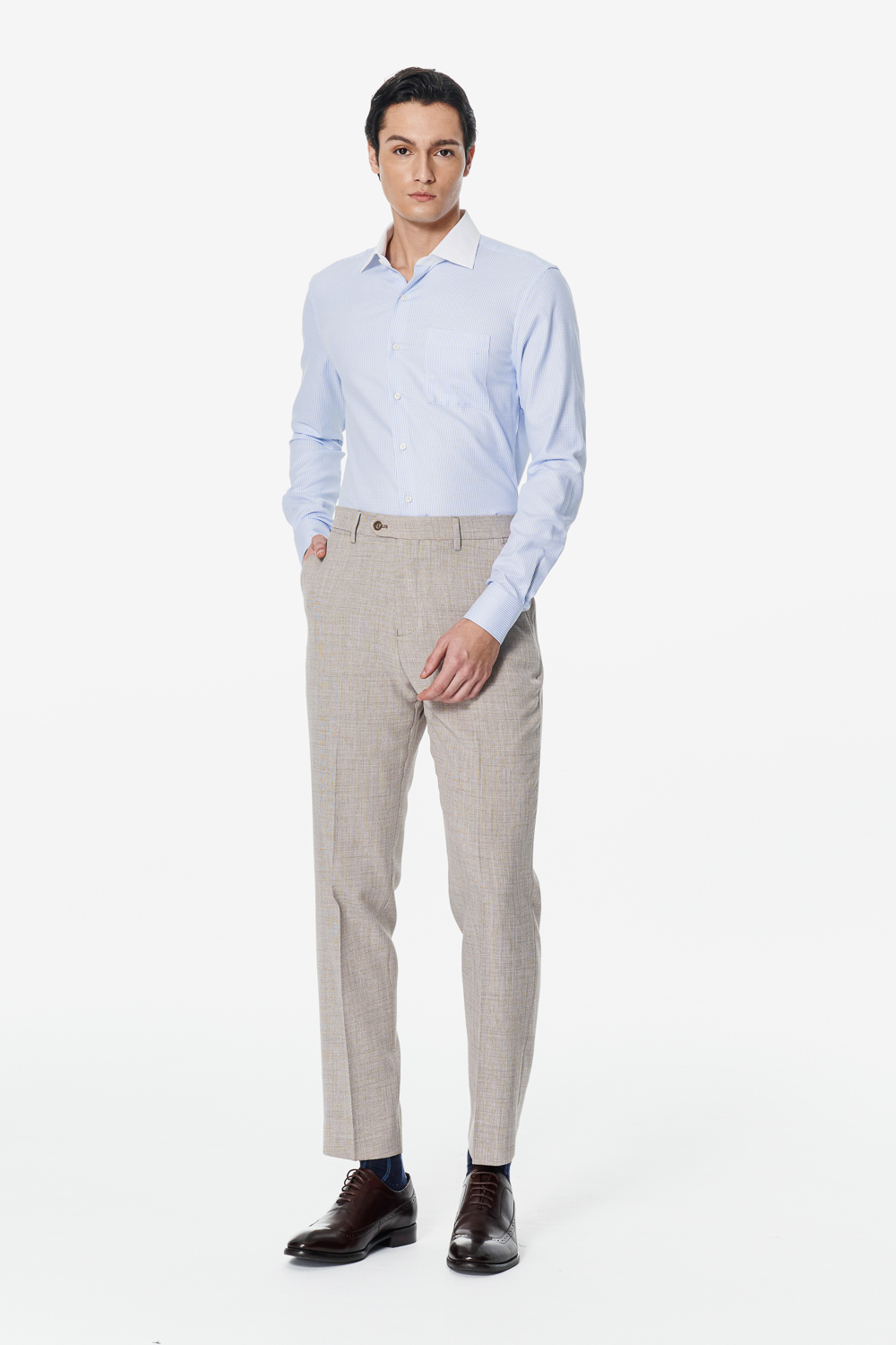 SST&C Sky Blue Houndstooth Textured Slim Fit Shirt | 00062503009_1
