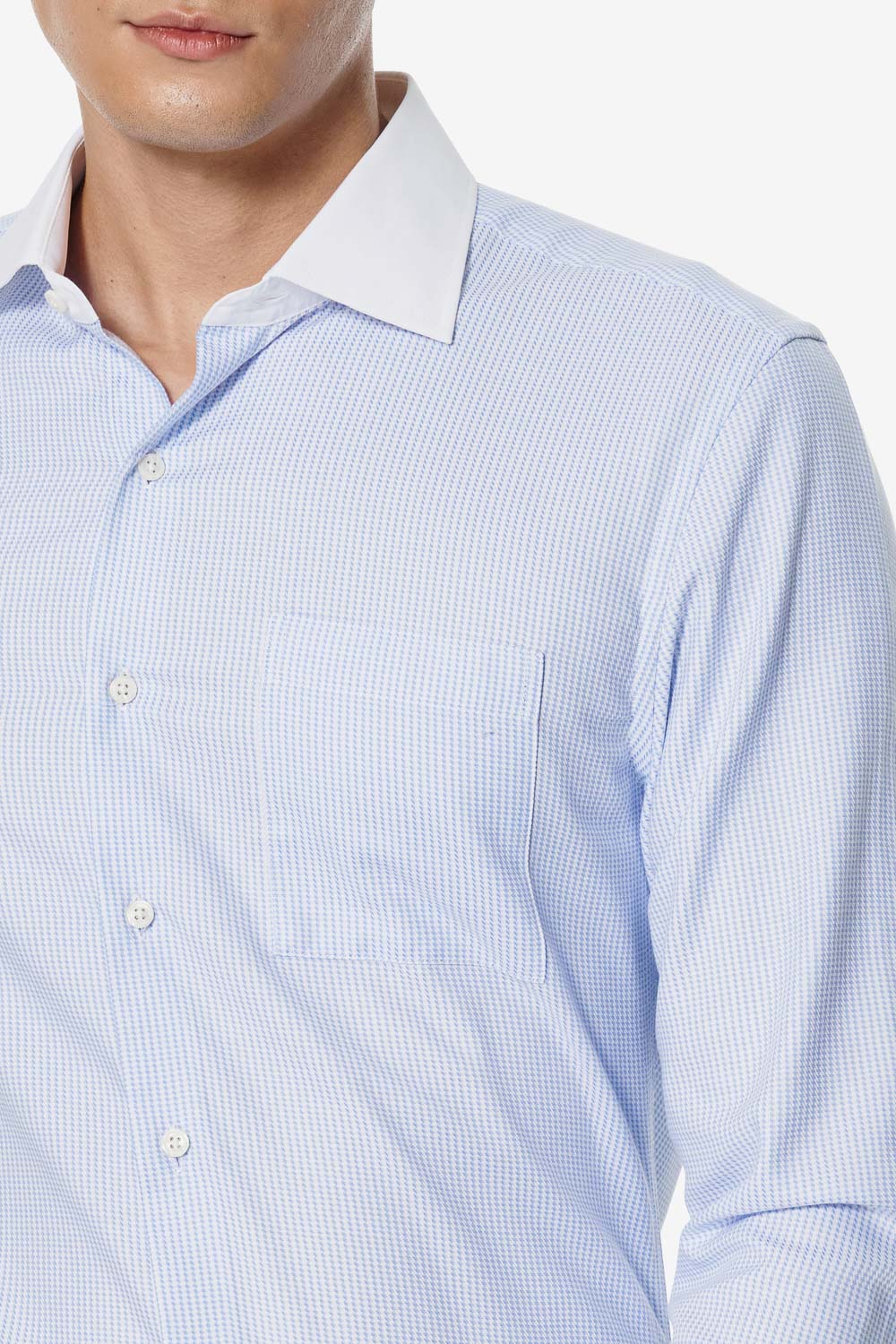 SST&C Sky Blue Houndstooth Textured Slim Fit Shirt | 00062503009_3