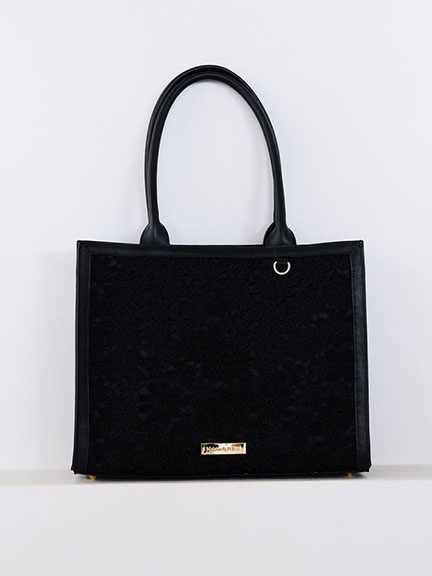 【WEB限定】典雅蕾絲花朵方形手提托特包(08000079600) - Maison de FLEUR
