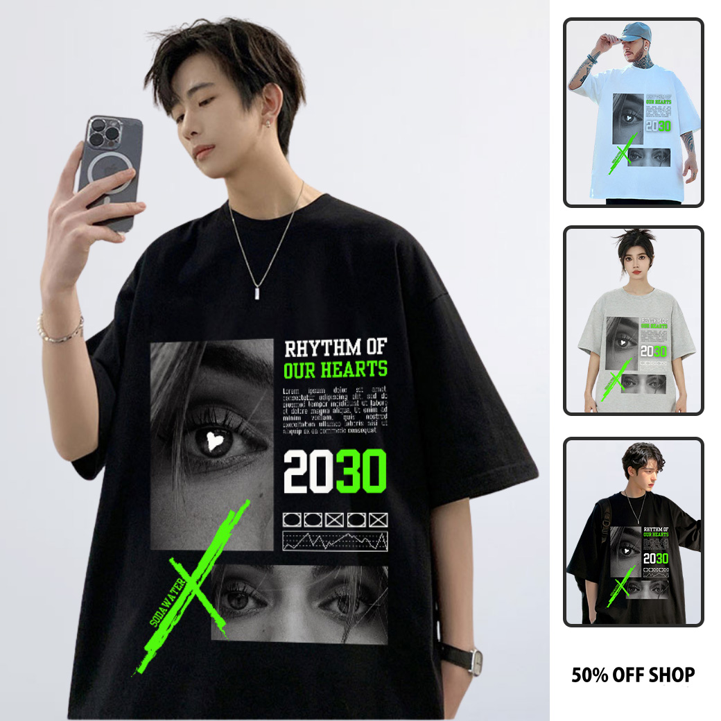 2030我們心跳的節奏SODA WATER大圖 男女款純棉落肩短TEE_0