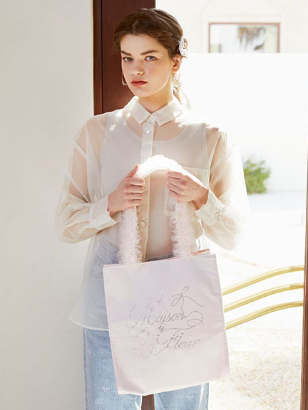 柔美薄紗提把品牌鑲鑽手提包(08000342000) - Maison de FLEUR