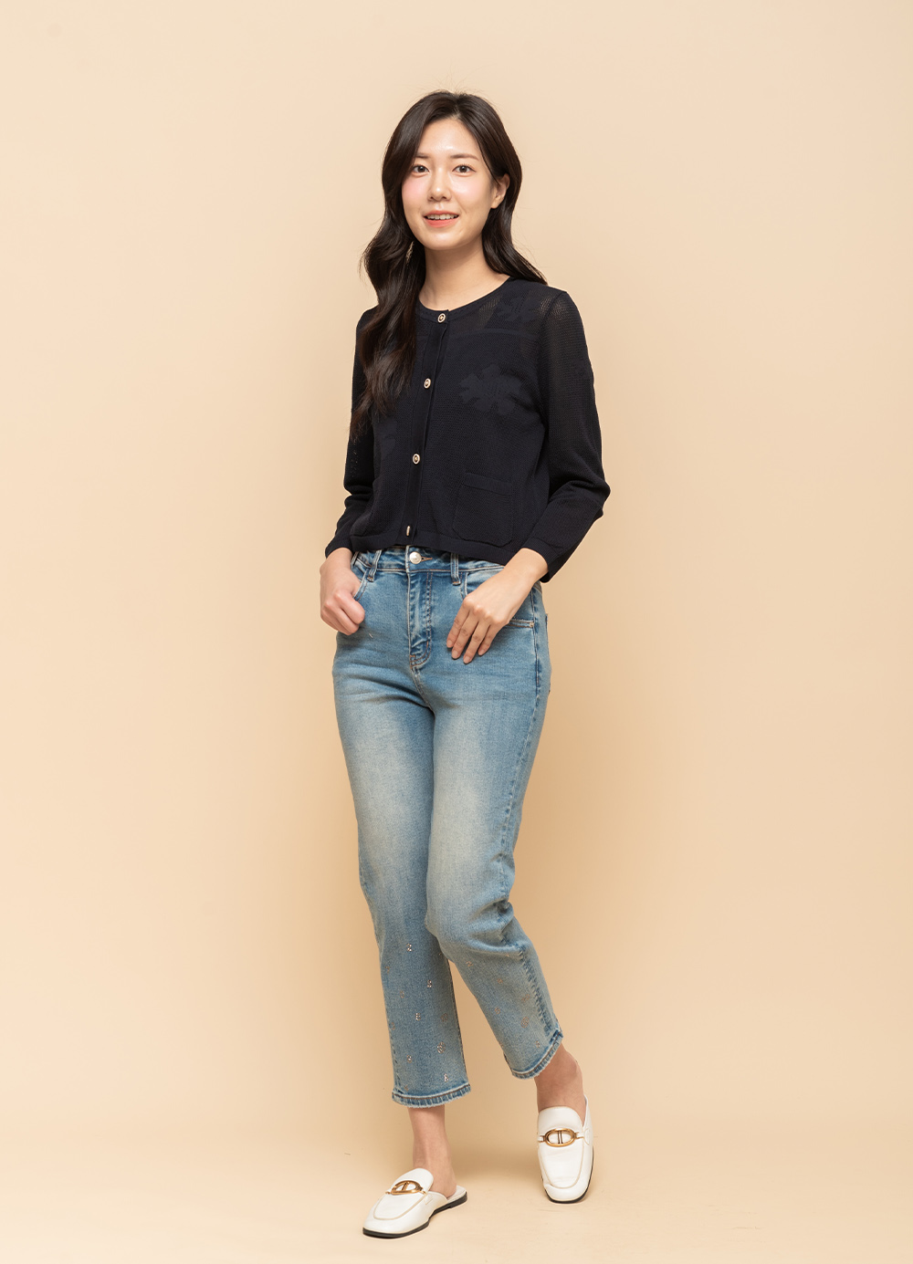 朵花柔織緹花針織開襟衫_6
