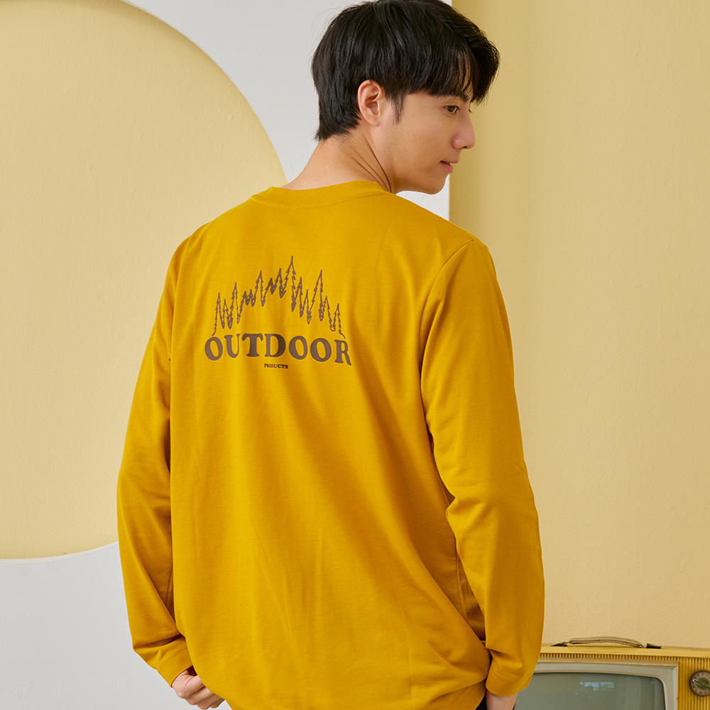【OUTDOOR】山峰印花長袖T恤-芥黃色 OD222302YL (ODCLO)