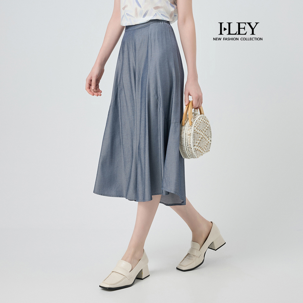 ILEY伊蕾 光澤感縲縈七分牛仔寬褲(藍；M-XL)_0