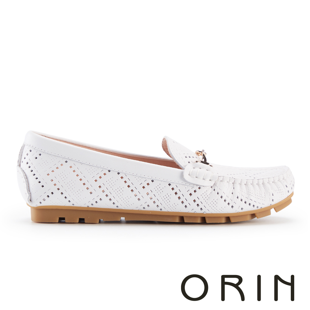 ORIN 真皮馬銜釦透氣平底休閒鞋 白色 #25225