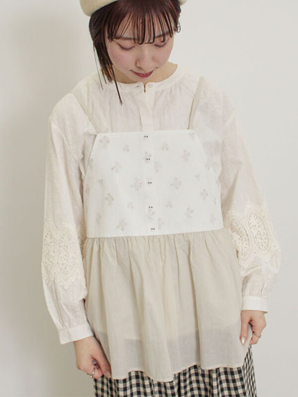 碎花刺繡拼接荷葉裙襬吊帶背心(0F000556210) - Samansa Mos2
